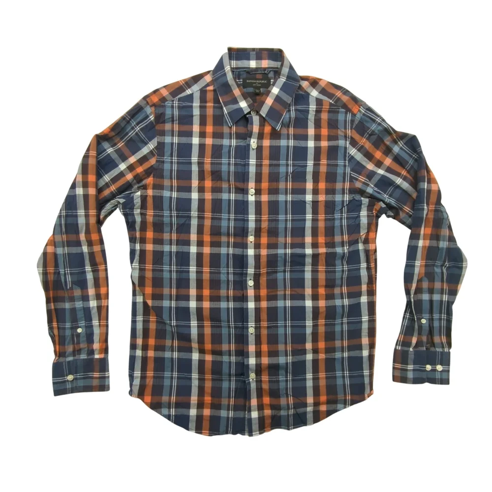 Banana Republic Shirt Mens Medium Plaid Soft Wash Button Down Long Sleeve Top